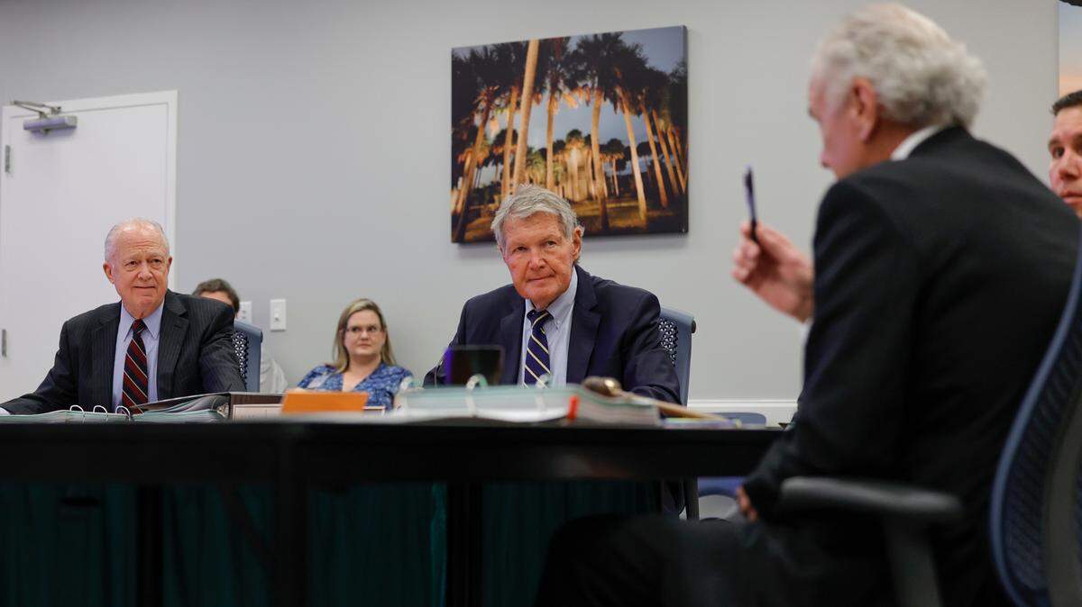 Gov. Henry McMaster speaks during a meeting of the State Fiscal Accountability Authority meeting while Comptroller General Richard Eckstrom and Senate Finance Chairman Harvey Peeler listen on Tuesday, March. 28, 2023.