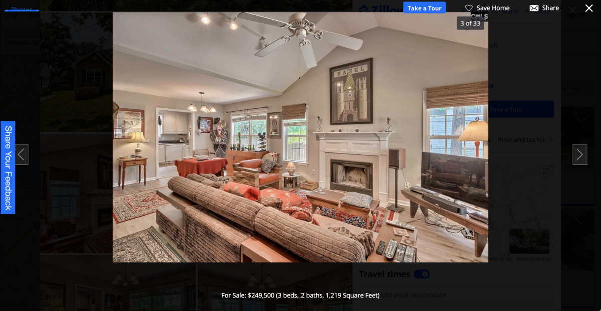 The home includes a wood burning fireplace.