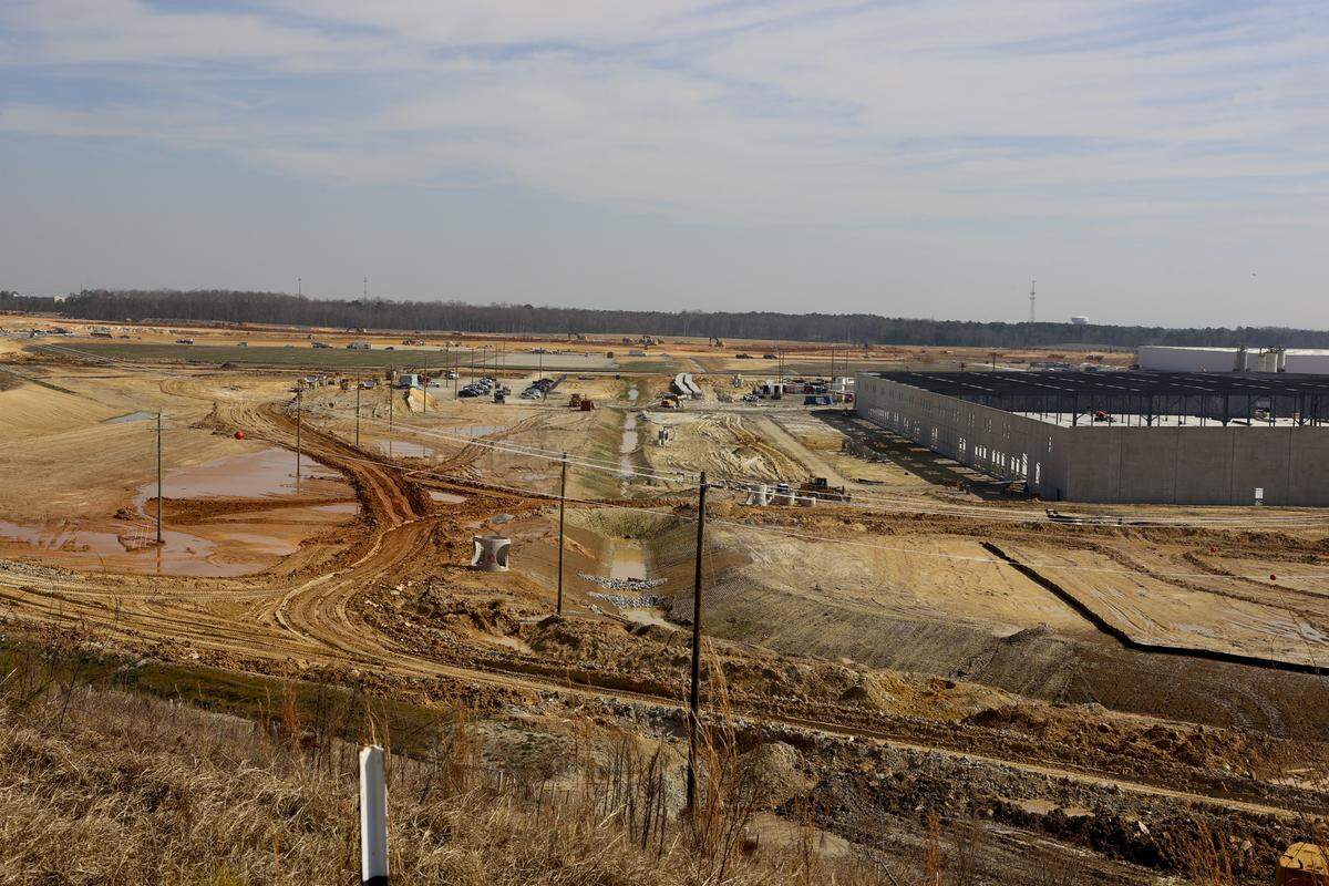 Leveling and grading work can be seen near the supply park being built at the Scout Motors facility in Blythewood.