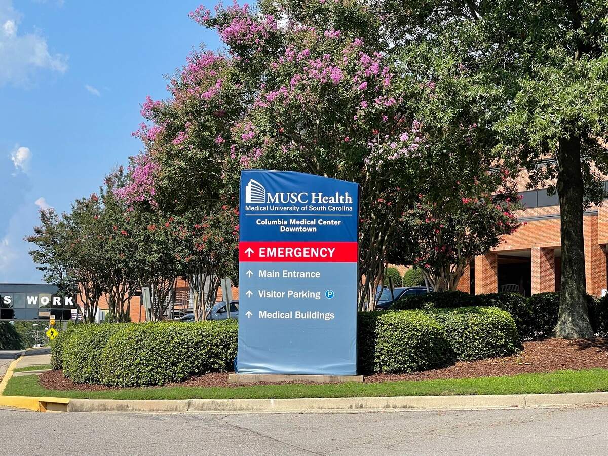 A temporary MUSC Health sign hangs at the former Providence Health location in Columbia. In June 2021, the MUSC purchased Providence Health and KershawHealth.