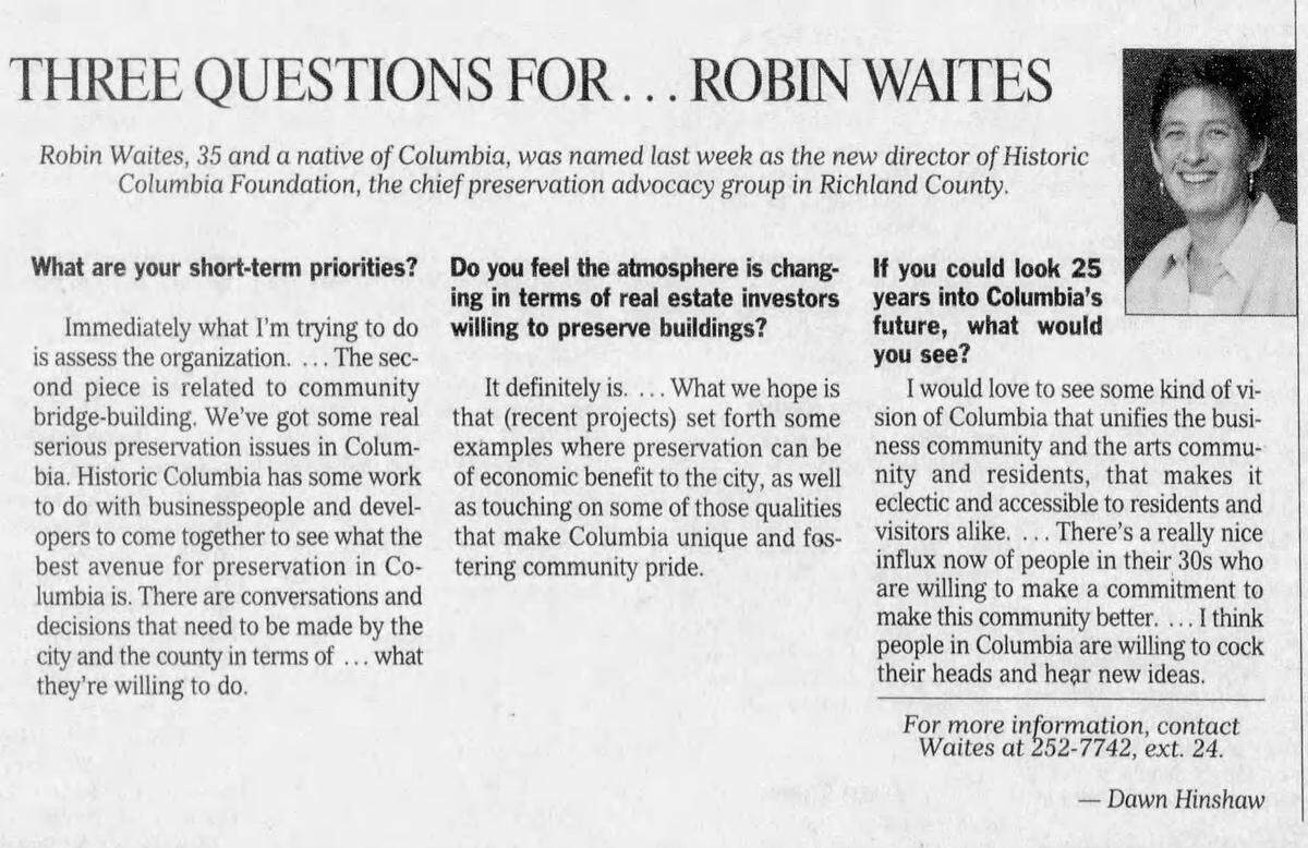 This Q&A with Robin Waites appeared in an August 2004 edition of The State newspaper.