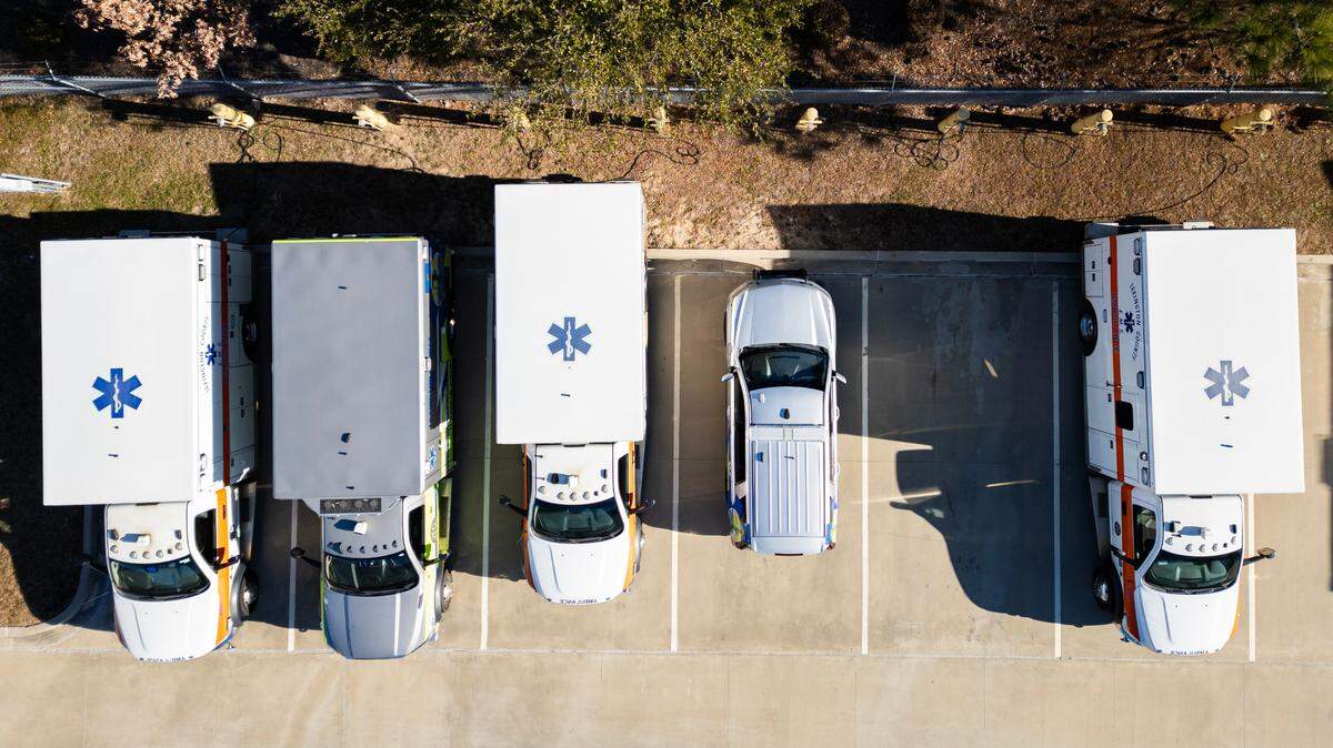 Five Lexington County EMS vehicles at the Ball Park Road vehicle depot on Wednesday, January 17, 2024. 