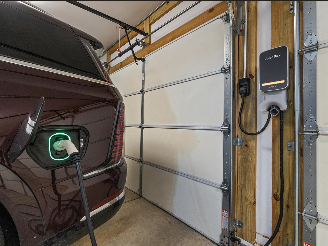 An EV charging station inside the $7 million house on Lake Murray now listed for sale on Zillow.