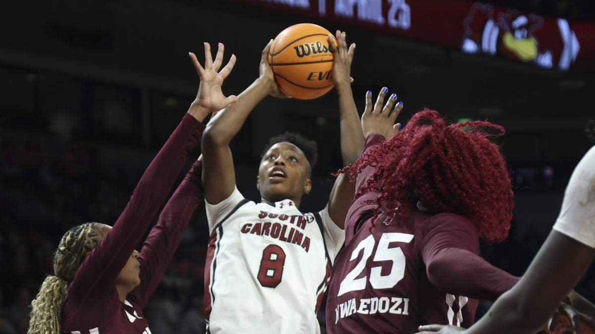 during the first half of action of their women's basketball game against Ole Miss at Colonial Life Arena on Thursday, Feb. 5, 2026.