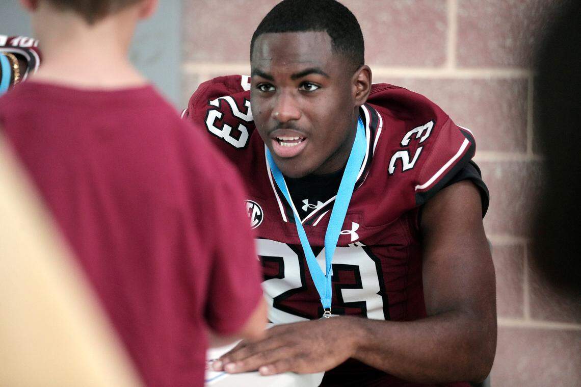Djay Braswell and the University of South Carolina football team freshmen took part in the annual Pigskin Poets reading event Friday, July 21, 2023 at the Drew Wellness Center in Columbia.