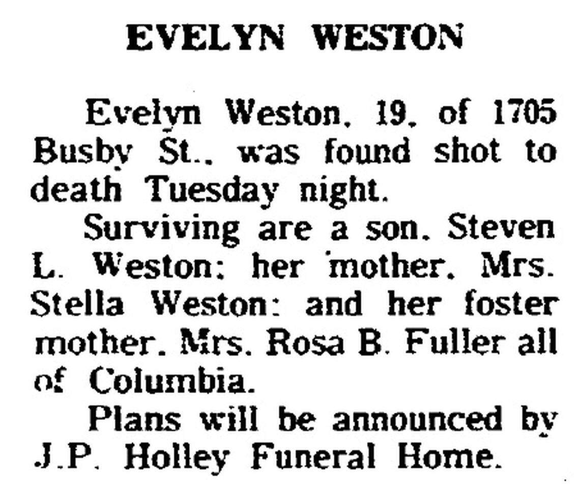 Evelyn Weston’s obituary from Sept. 14 1978 The State