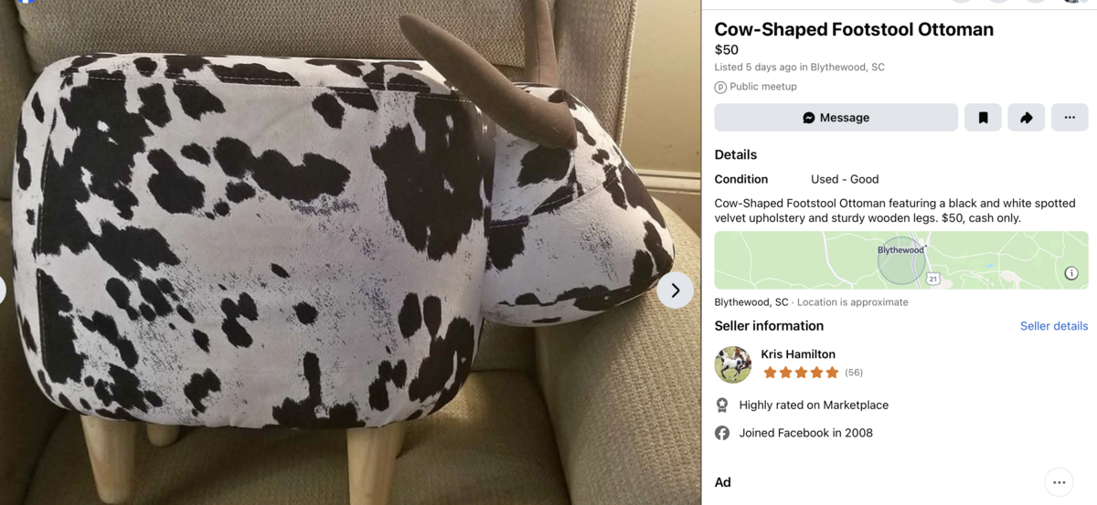 Cow-shaped footstool