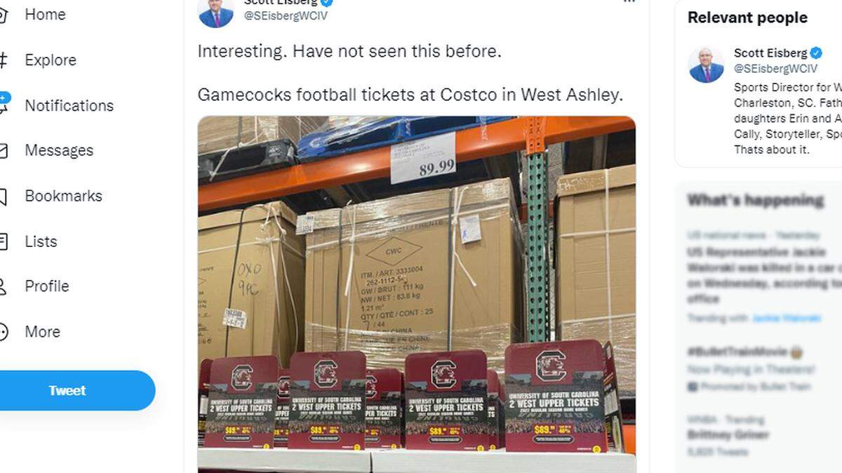 South Carolina football tickets are seen on sale at a Costco in Charleston