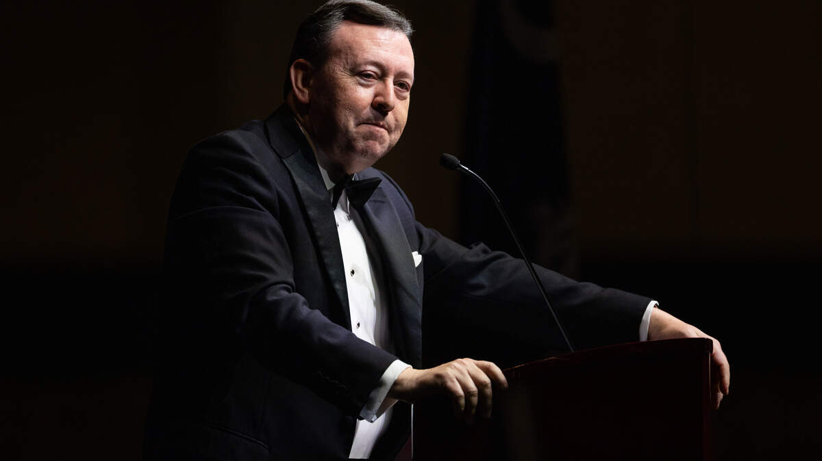 South Carolina GOP Chairman Drew McKissick welcomes the guests, donors and lawmaker to the Silver Elephant Dinner, the South Carolina Republican Party’s biggest fundraiser of the year, at the Columbia Convention Center on Saturday, August 9, 2025.