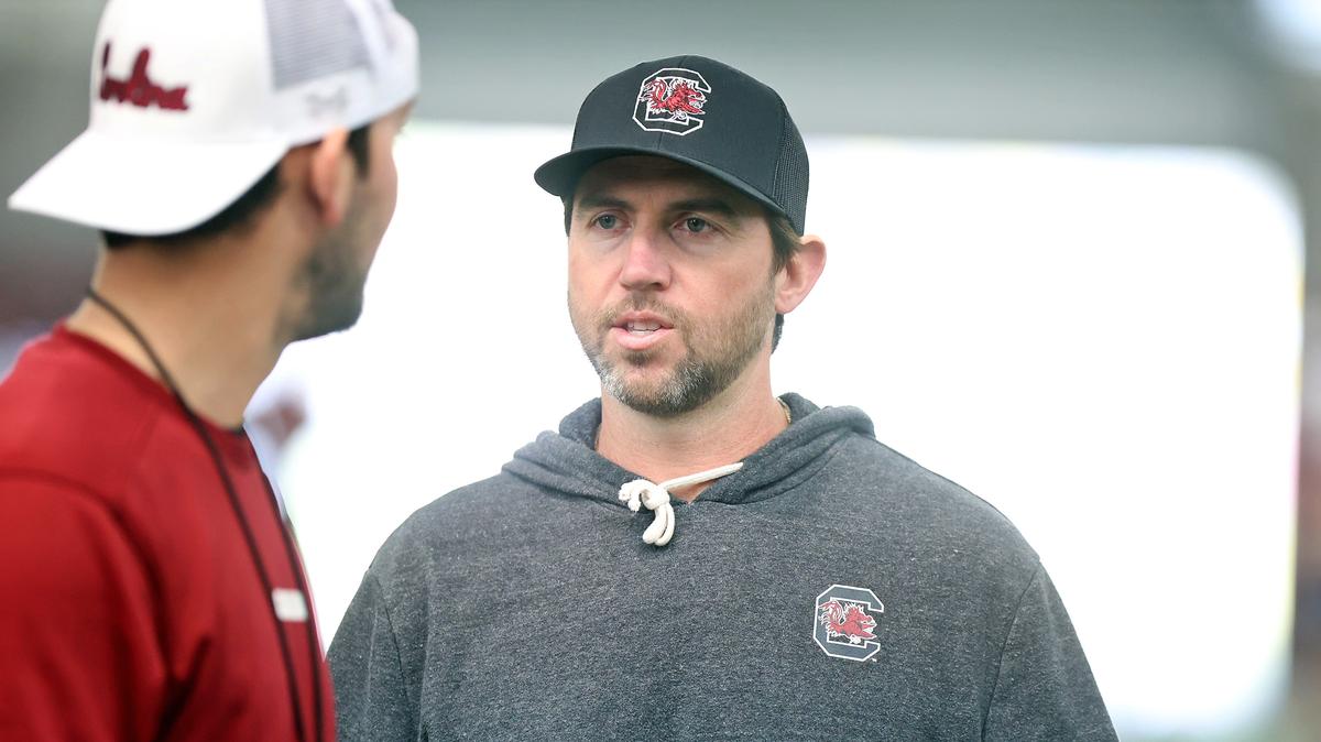 South Carolina offensive coordinator Kendal Briles during a 2026 spring football practice.