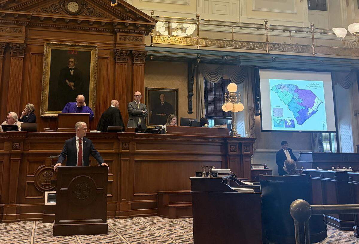 State Sen. Michael Johnson presents a new congressional map to the chamber on Thursday, May 21, 2026. He later withdrew the proposal.