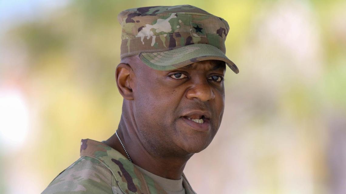 Brig. Gen. Milford Beagle Jr. talks to graduates of basic training at Fort Jackson. 9/10/20