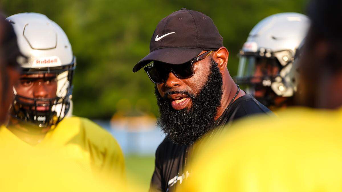 Gray head coach De’Angelo Bryant during their three-team scrimmage at Dreher High School on Aug. 12, 2024.
