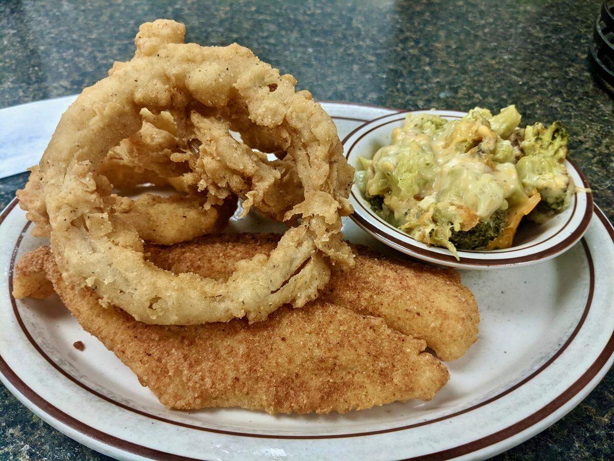Brunches is known for its fried fish and all-day menu. You can get this for breakfast if you like.