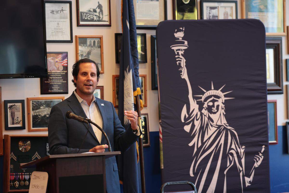 State Sen. Josh Kimbrell, R-Spartanburg, speaks on Monday, Sept. 15, 2025 during a meeting of Moms for Liberty at The Flight Deck in Lexington. Kimbrell is running for South Carolina Governor in 2026.