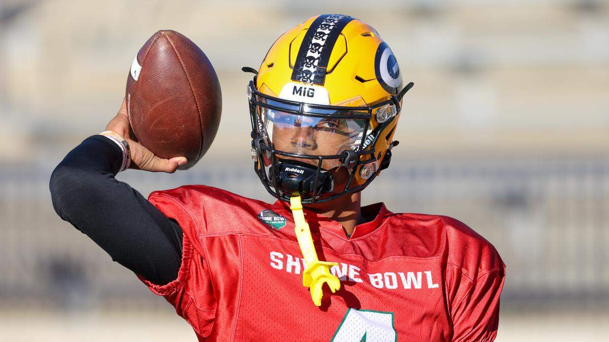 Triston Lewis (4) of Greenwood High School is seen at Spartanburg High School in Spartanburg on Monday, December 15, 2025, during practice for the upcoming Shrine Bowl of the Carolinas.