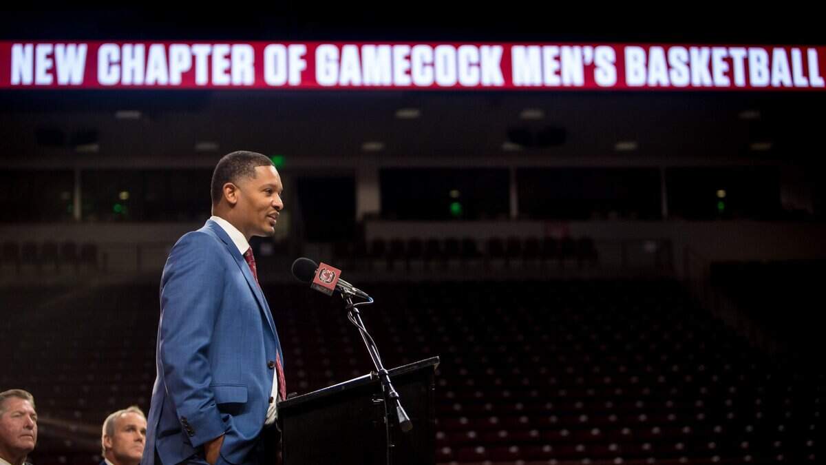 New South Carolina Gamecocks mens basketball head coach Lamont Paris speaks during a press conference introducing him at Colonial Life Arena Thursday, March 24, 2022.