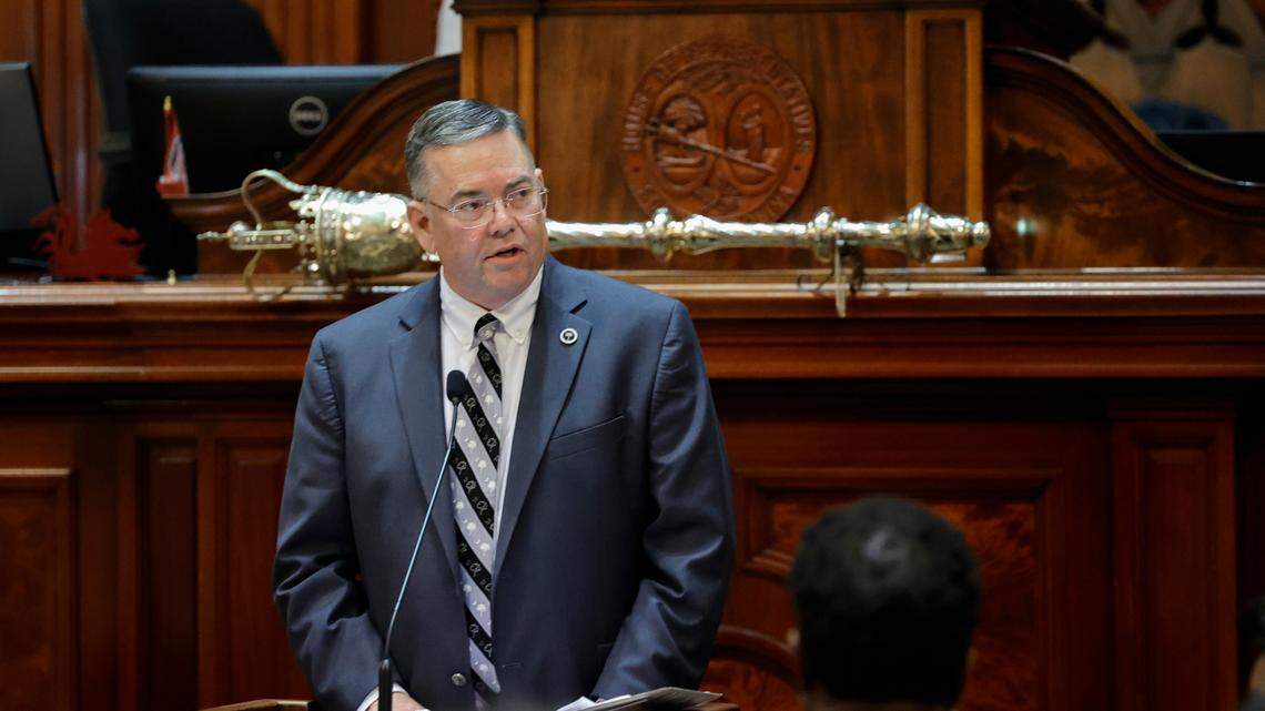 S.C. Rep. John McCravy, R-Greenwood introduces the abortion ban bill in the South Carolina House Chamber on Tuesday, Sept. 27, 2022.
