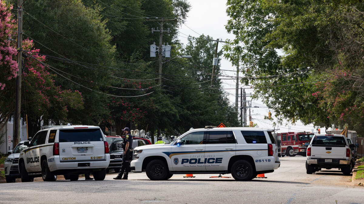 A gas leak shuts down Gadsden Street near the South Carolina Governor’s Mansion on Monday, August 12, 2024.