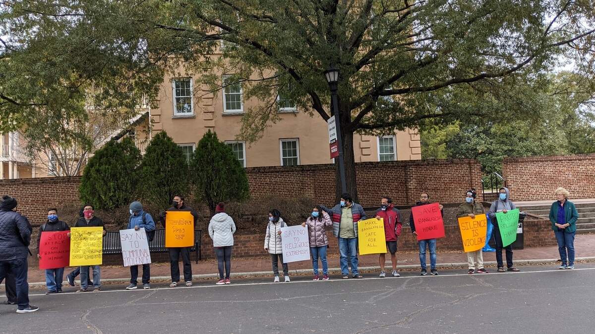 Around 20 University of South Carolina students gathered Nov. 4, 2021 outside Russell House to protest sectarian violence against Hindus in Bangladesh.