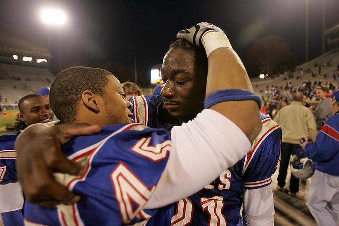  Byrnes High's Skylar Franklin, left, and Marcus Lattimore celebrate their win over Sumter in the Class 4A, Division I championship game in 2008.