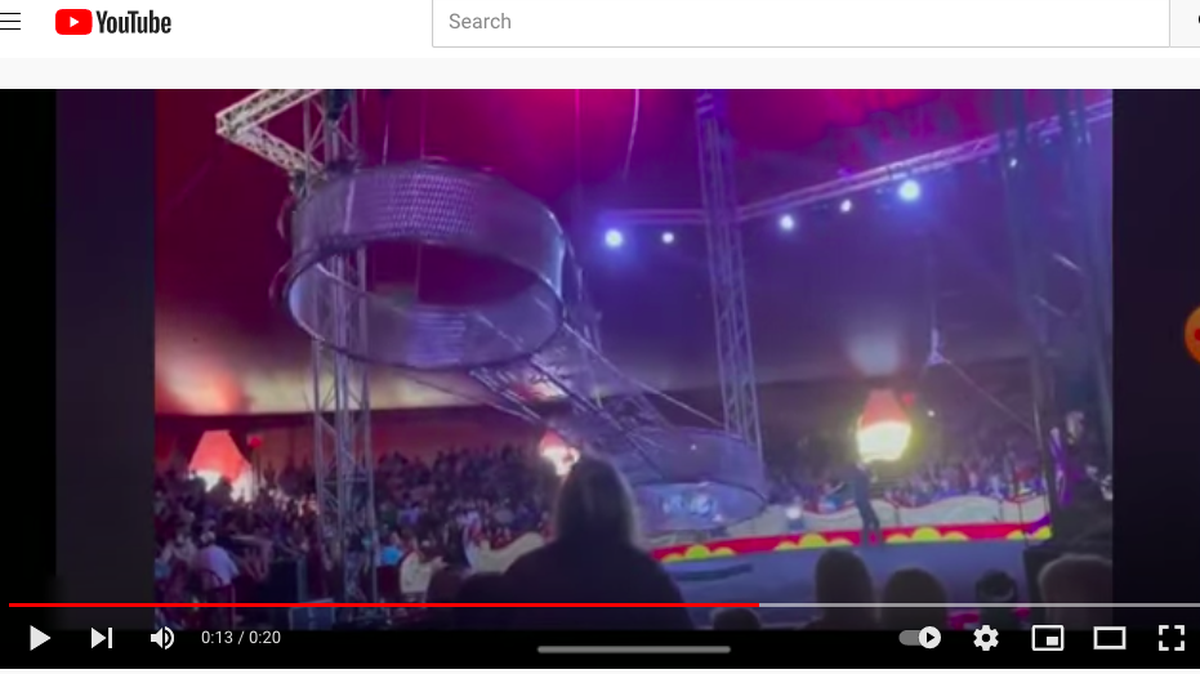 A screenshot of a video of an incident at the SC State Fair shows a malfunction of a circus act.