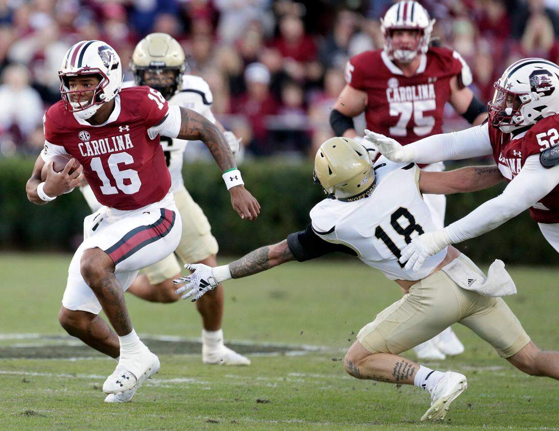 South Carolina’s LaNorris Sellers during Saturday’s game against Wofford at Williams-Brice Stadium.