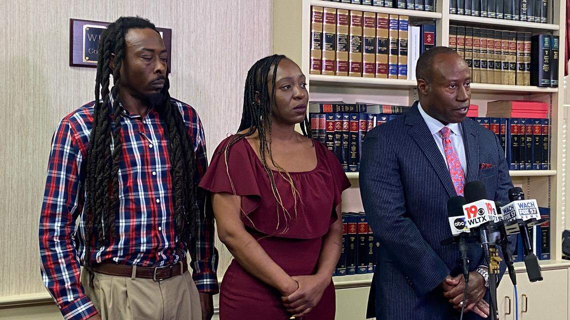Attorney John Mobley and the parents of a Ridge View High School who was stabbed during a fight on Tuesday address the press on Friday, April 28.