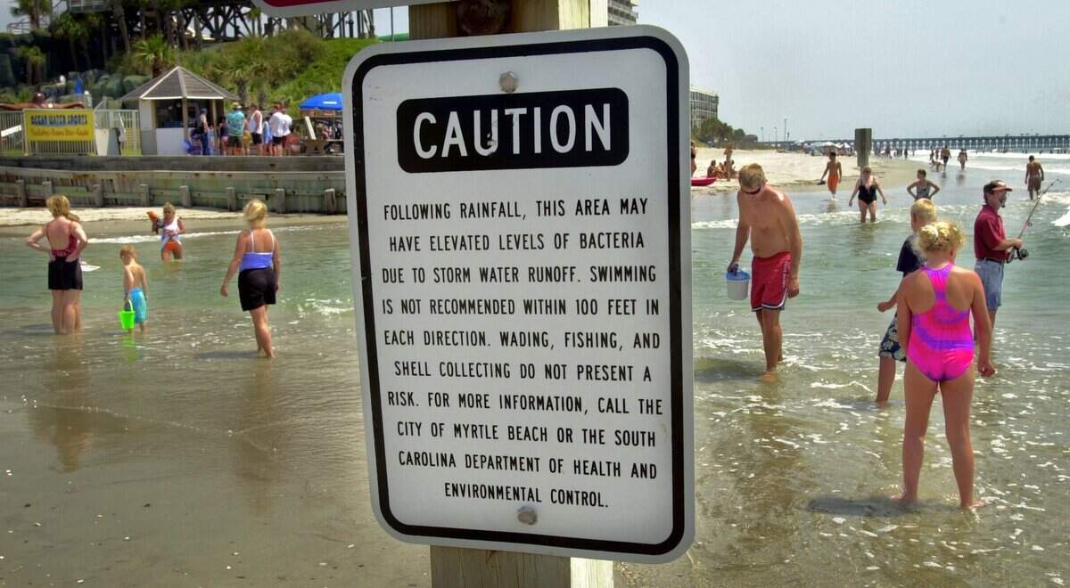 Swimming near storm drains and tidal inlets after heavy rains can be hazardous because of high bacteria counts. This inlet, Withers Swash in Myrtle Beach, has at times contained some of the highest concentrations of bacteria on the Grand Strand. This photo is from 2001.