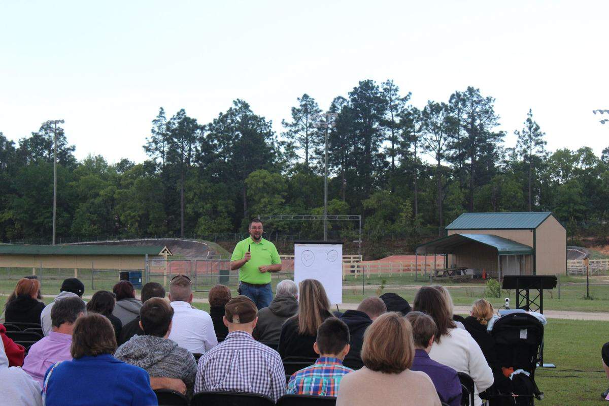 Pastor Michael Sims preaches at an early meeting of the Church at White Knoll, the church he started in Lexington County SC in 2019.