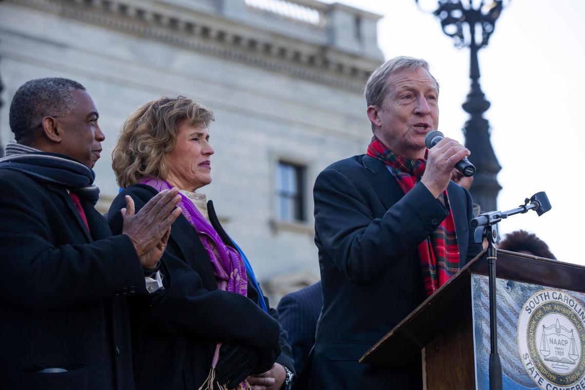 Businessman and candidate in the Democratic primary Tom Steyer speaks at the King Day at the Dome on Monday, January 20, 2020.