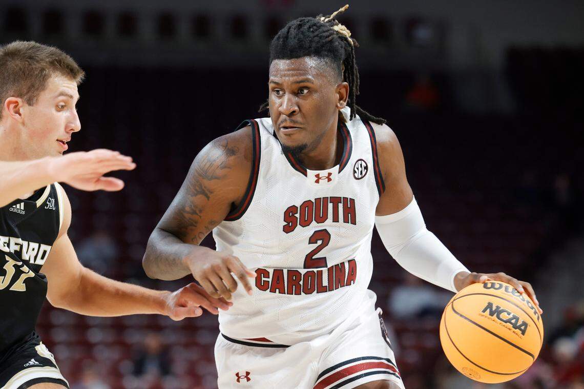 South Carolina forward B.J. Mack (2) plays Wofford at Colonial Life Arena on Wednesday, November 1, 2023.