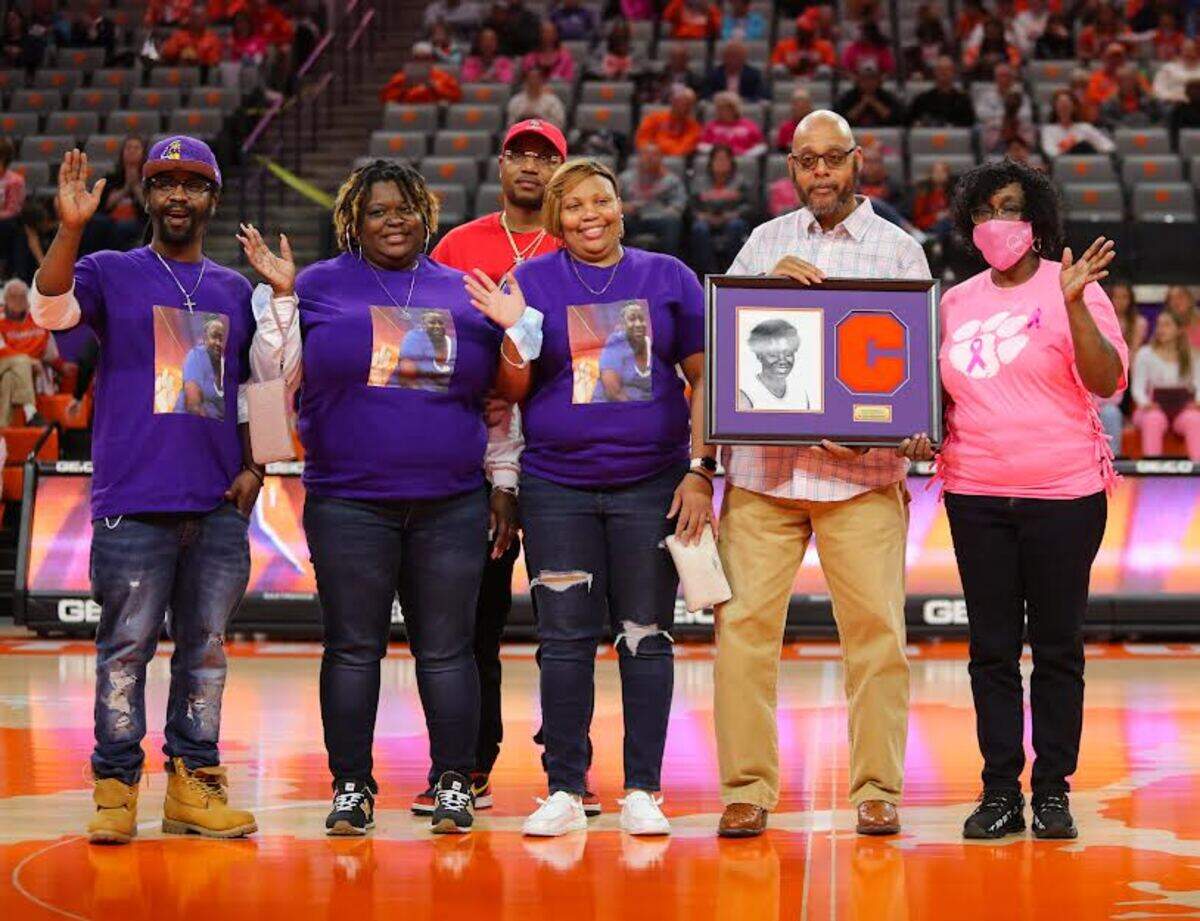 The family of Patsy “Cookie” Blakney was recorgnized during Clemson’s women’s basketball game against Duke on Sunday, February 20, 2022 at Littlejohn Coliseum. Blakney, who passed away in 2016, is one of Clemson’s two recipients of the inaugural ACC Unite Award.