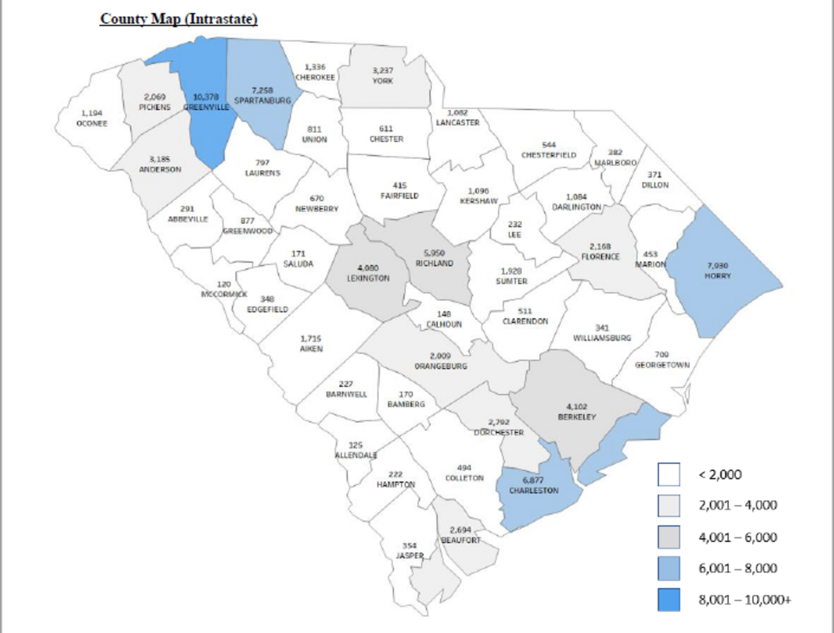 South Carolina initial unemployment insurance claims by county, April 5-11, 2020.