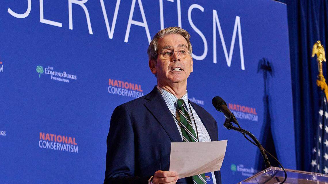Scott Bessent, newly President Donald Trump’s treasury secretary, speaks at the National Conservative Conference in Washington, D.C., on July 10, 2024. (Dominic Gwinn/Middle East Images/AFP/Getty Images/TNS)
