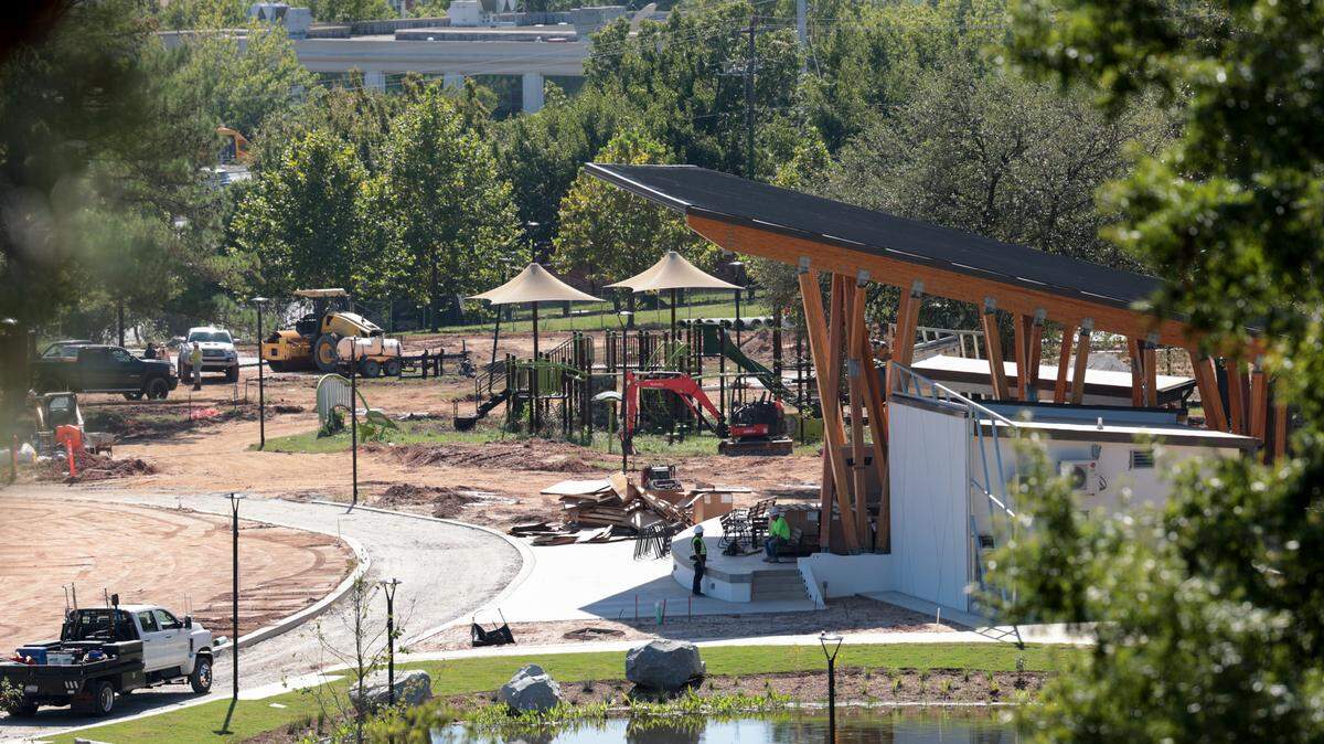 Work continues on the $24 million restoration of Columbia’s Finlay Park. The park is expected to open in November.
