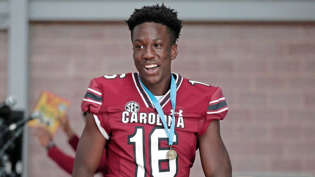 Vicari Swain and the University of South Carolina football team freshmen took part in the annual Pigskin Poets reading event Friday, July 21, 2023 at the Drew Wellness Center in Columbia.