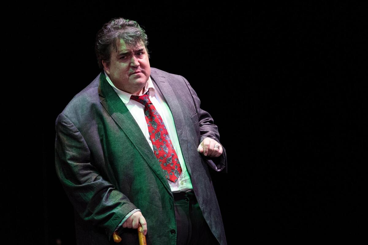 A dress rehearsal for Composure, a play by Jason Stokes, at Trustus Theatre on Tuesday, August 9, 2022. In this scene, Hunter Boyle plays “Pitchfork” Ben Tillman, planning methods for jury selection in his nephew’s murder trial.