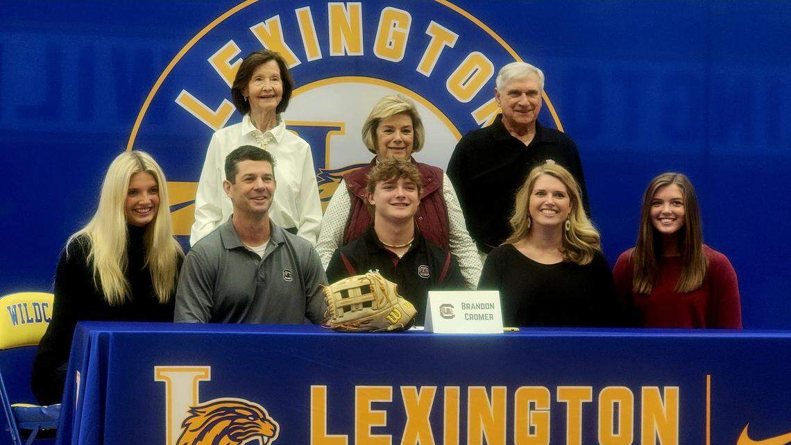 Brandon Cromer is joined by his family as he signs with South Carolina baseball on Nov. 13, 2024.
