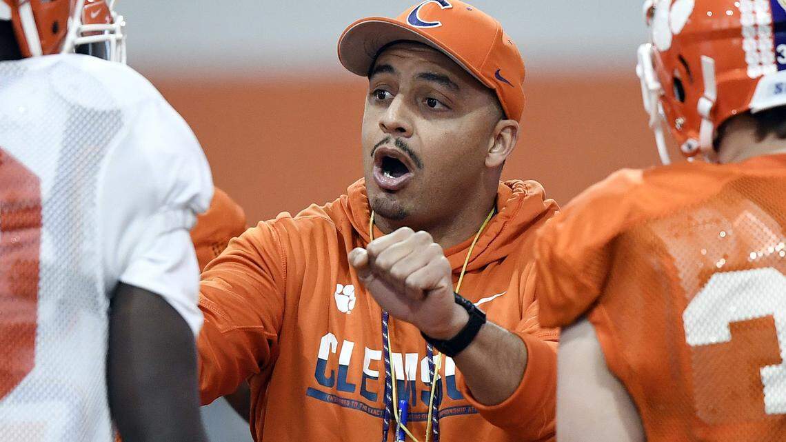 Tony Elliott during the Tigers’ spring practice Monday, March 2, 2020.