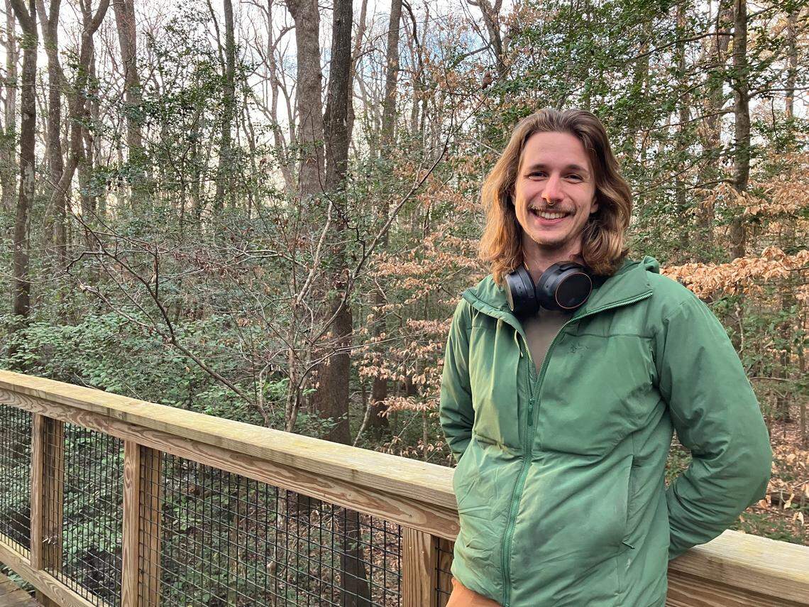 West Virginia resident Jake Mansfield visited Congaree National Park on Feb. 21, 2025. Mansfield, who has visited 34 national parks, expressed concern that President Donald Trump’s budget cutting effort could hurt services at the South Carolina park.