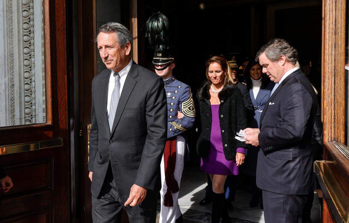 Former South Carolina Governor Mark Sanford and former First Lady Jennifer Sullivan arrive and for the 98th South Carolina Inaugural at the South Carolina State House grounds on Wednesday, Dec. 11, 2023.