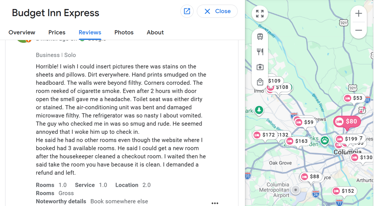 Budget Inn Express Google review