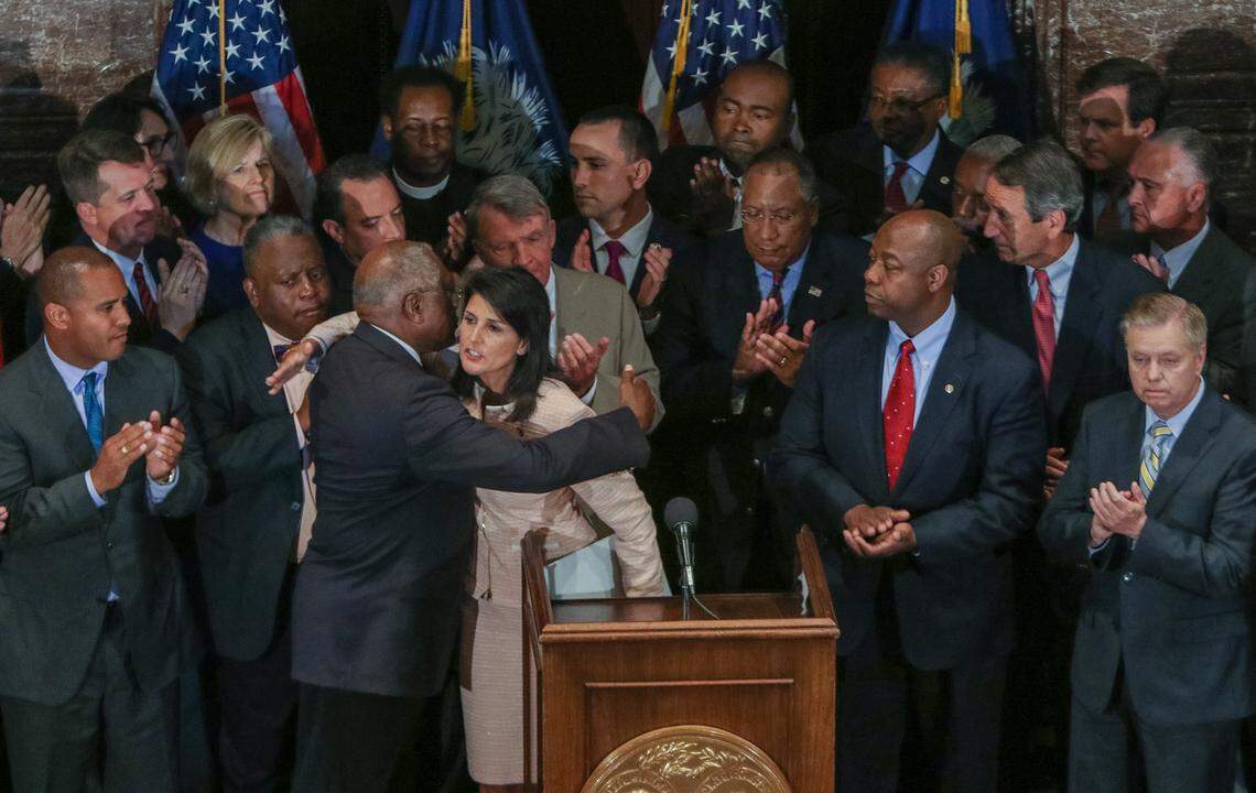 Former South Carolina Gov. Nikki Haley was critical of House Majority Whip and fellow S.C. native James Clyburn, left.