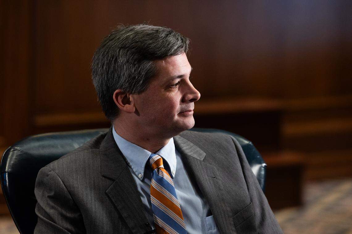 Senate Majority Leader Shane Massey, R-Edgefield, joins the state senate GOP leadership to speak with media in the senate chambers on Wednesday, January 7, 2026.