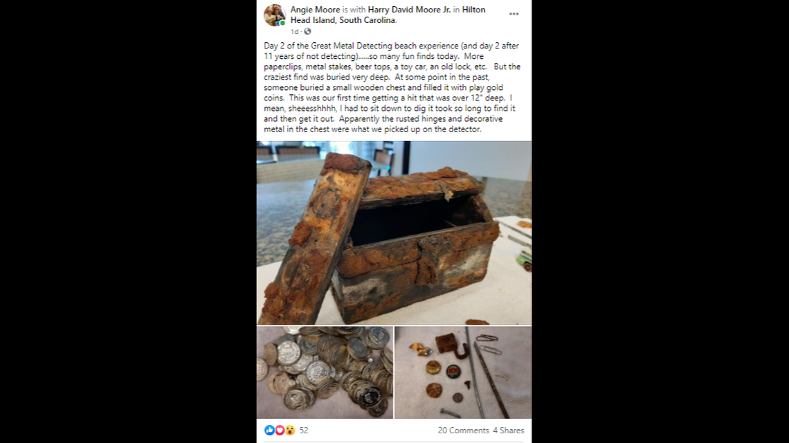 Moore posted her find on the Low Country Metal Detecting Club Facebook page, and learned she was not the first to find a box of something strange.