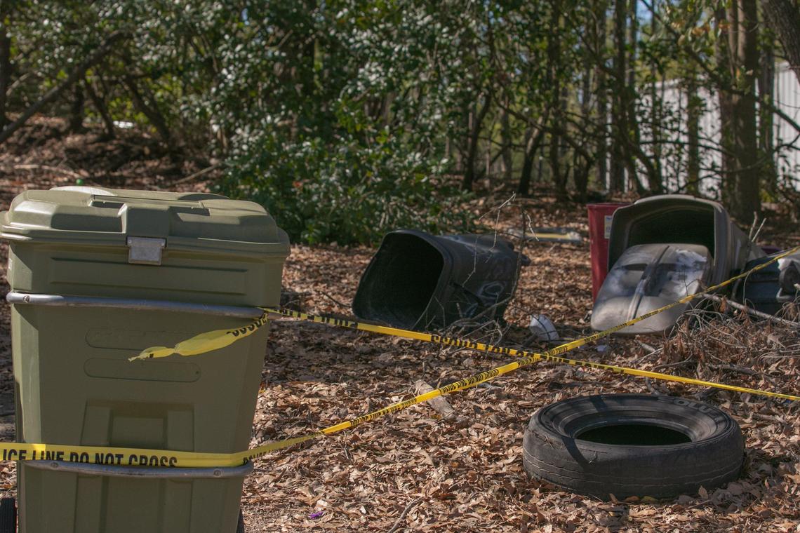 The crime scene in her own neighborhood where 6-year-old Faye Swetlik was found. Evidence was found in a trash can linking Coty Scott Taylor, 30, of 602 Picadilly Square to the missing child. 2/14/20