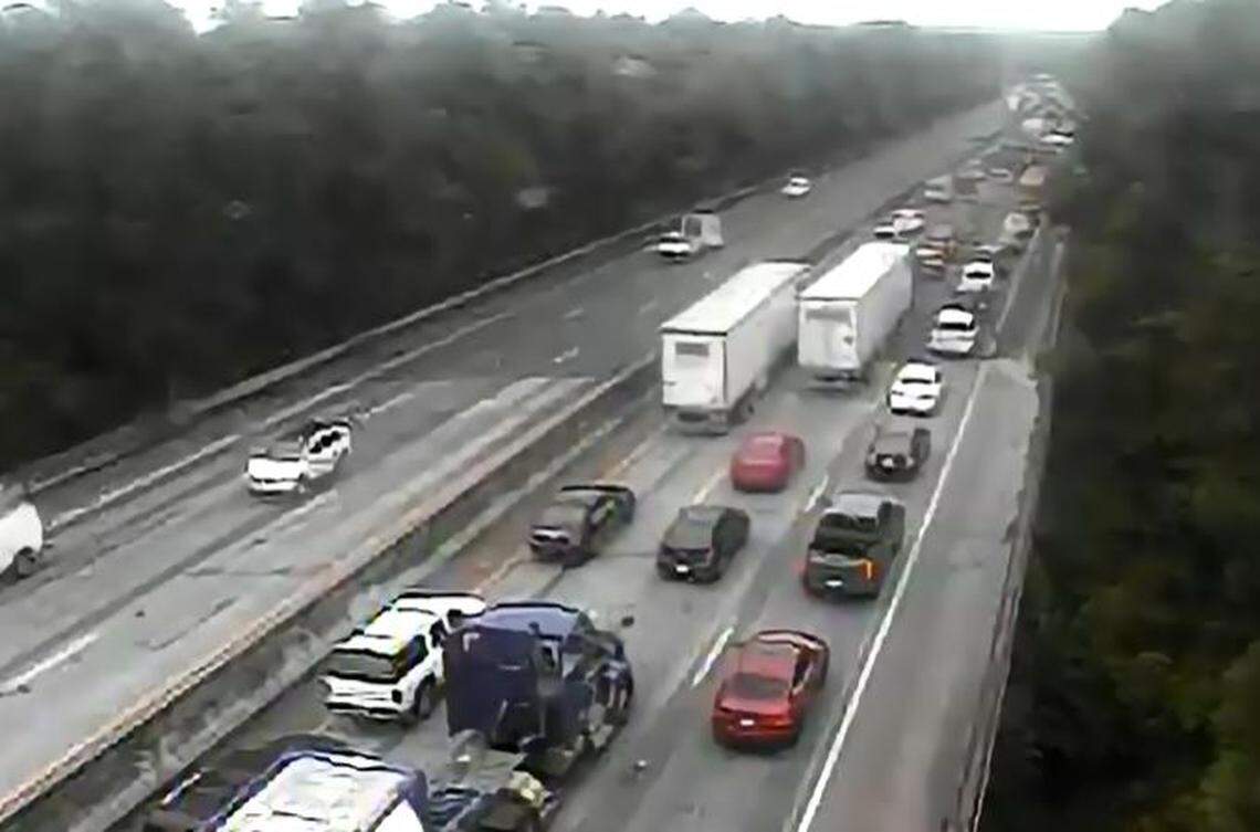 Vehicles are backed up on a highway running through Lexington County.