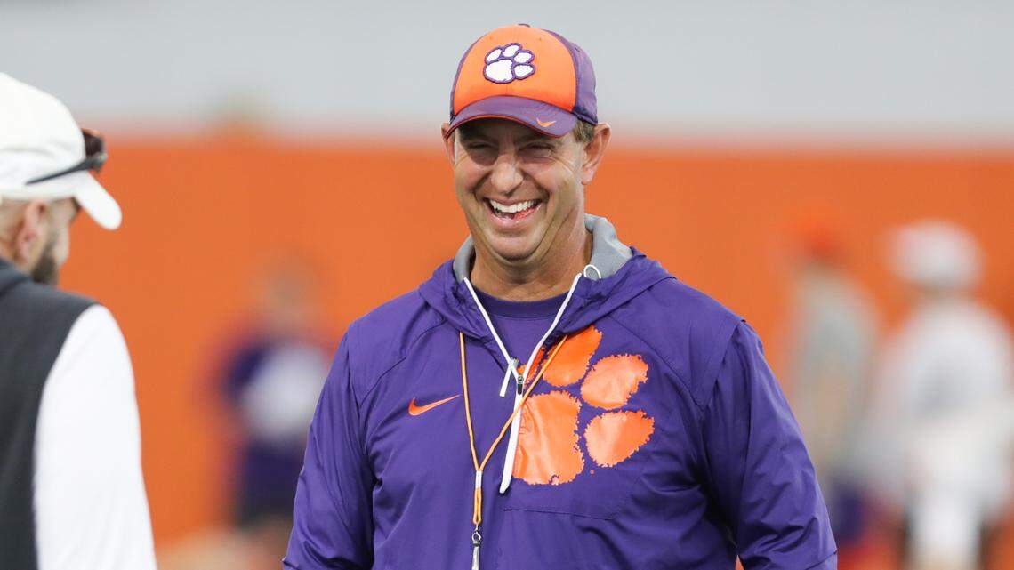 Clemson head coach Dabo Swinney at spring practice Friday, March 4, 2022.