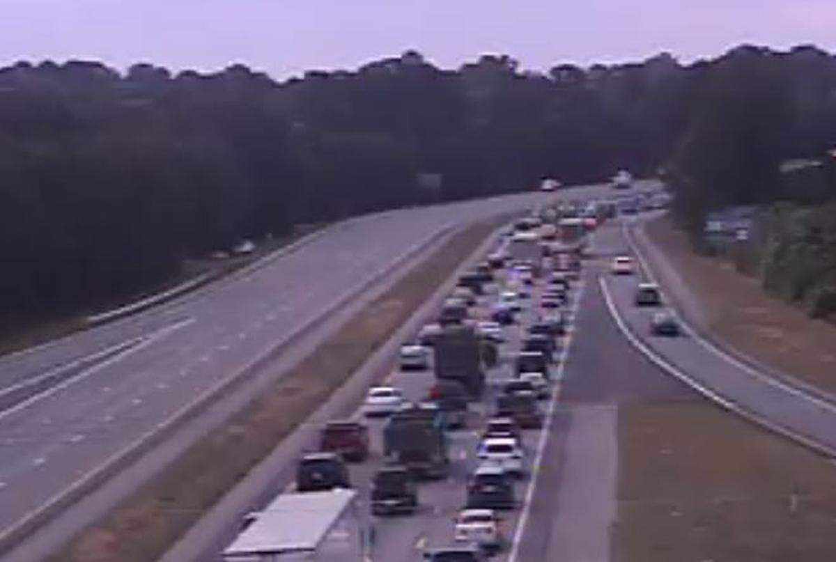 An overturned tractor trailer backed up traffic for miles on a highway in Richland County, according to the South Carolina Department of Transportation.